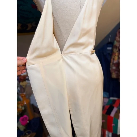 Christy Rilling Studio Cream Silk Wrap Back Sheath Dress Ivory Cap Sleeve - Picture 5 of 9